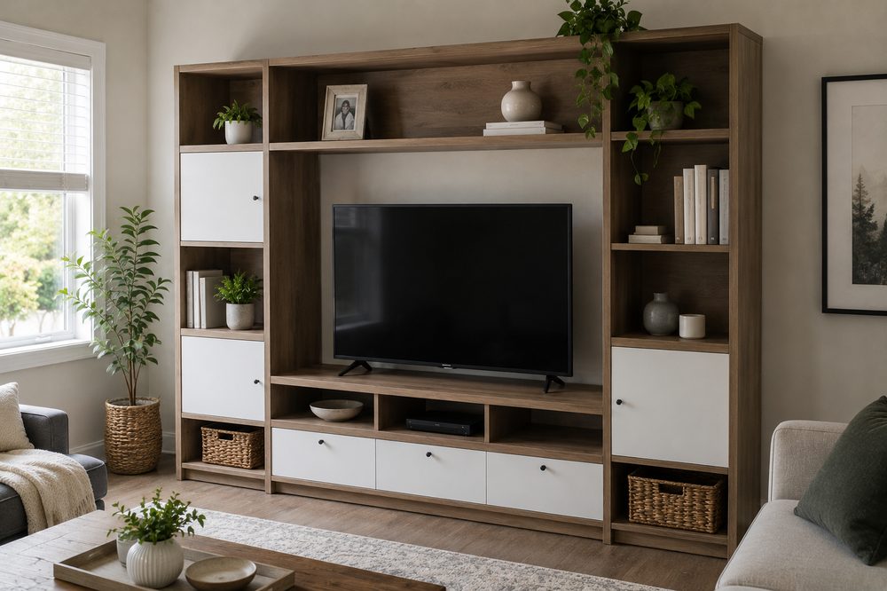 Mueble de pared armado y anclado, después del armado